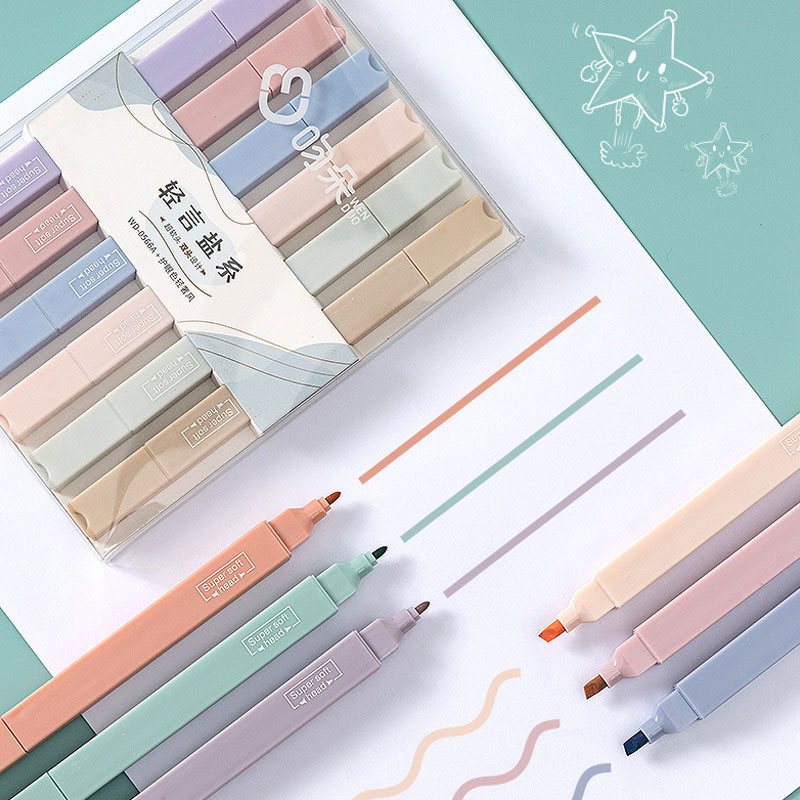 Pastel Highlighter Set Double Ended - 6 PCS Double Side Highlighter Pens